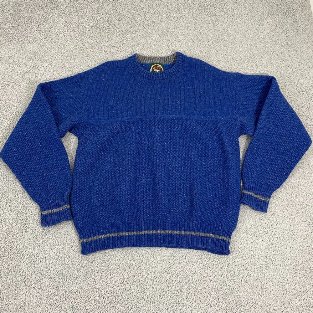 Alps Rugged Outdoors Sweater Men L Blue Knit Wool Pullover Crewneck